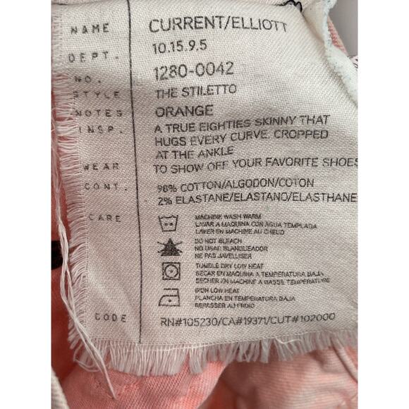 Current Elliot The Stiletto Jeans Orange Skinny Jeans Size 30 - Picture 12 of 13